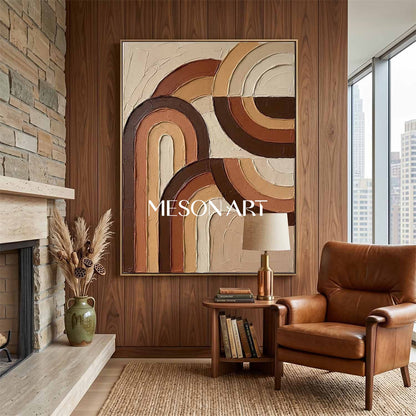 Bohemian Abstract Textured Plaster Arch Wall Art in Earth Tones