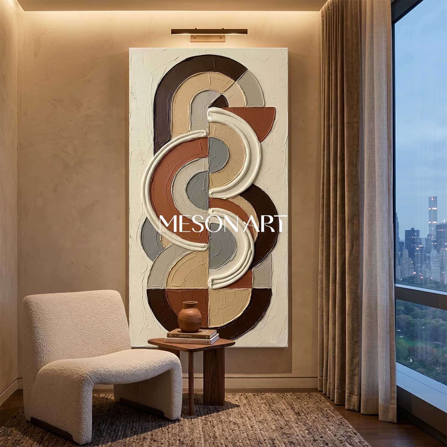 Bohemian Abstract Textured Plaster Wall Art in Terracotta for Living Room