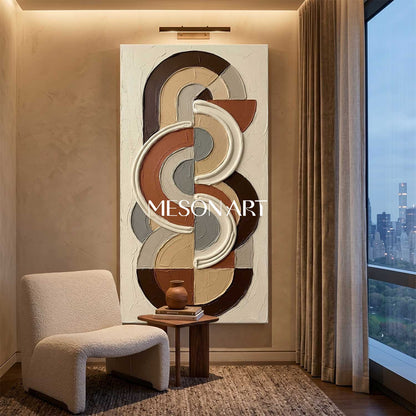 Bohemian Abstract Textured Plaster Wall Art in Terracotta for Living Room