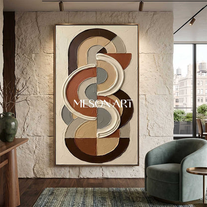 Bohemian Abstract Textured Plaster Wall Art in Terracotta for Living Room