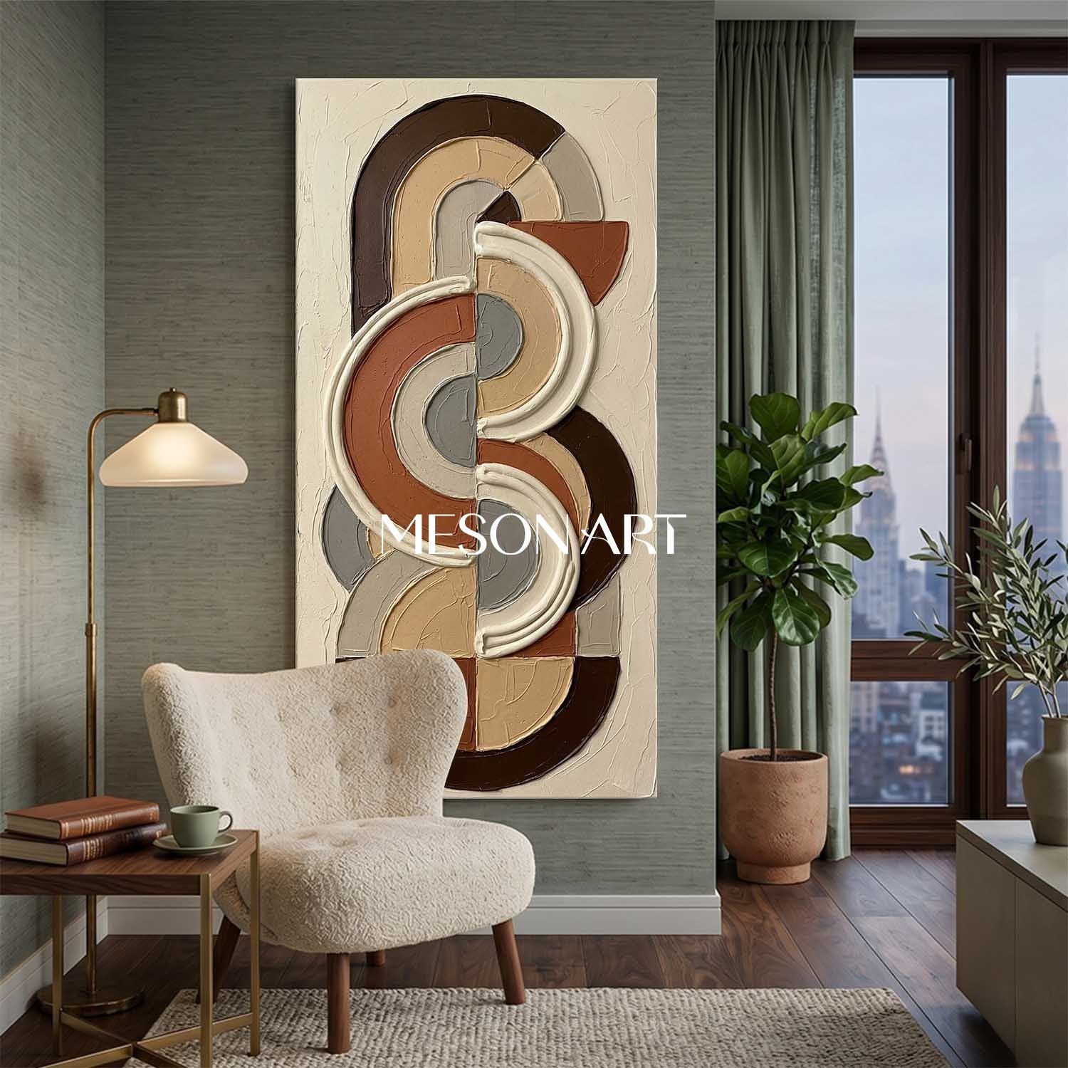 Bohemian Abstract Textured Plaster Wall Art in Terracotta for Living Room