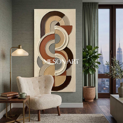 Bohemian Abstract Textured Plaster Wall Art in Terracotta for Living Room