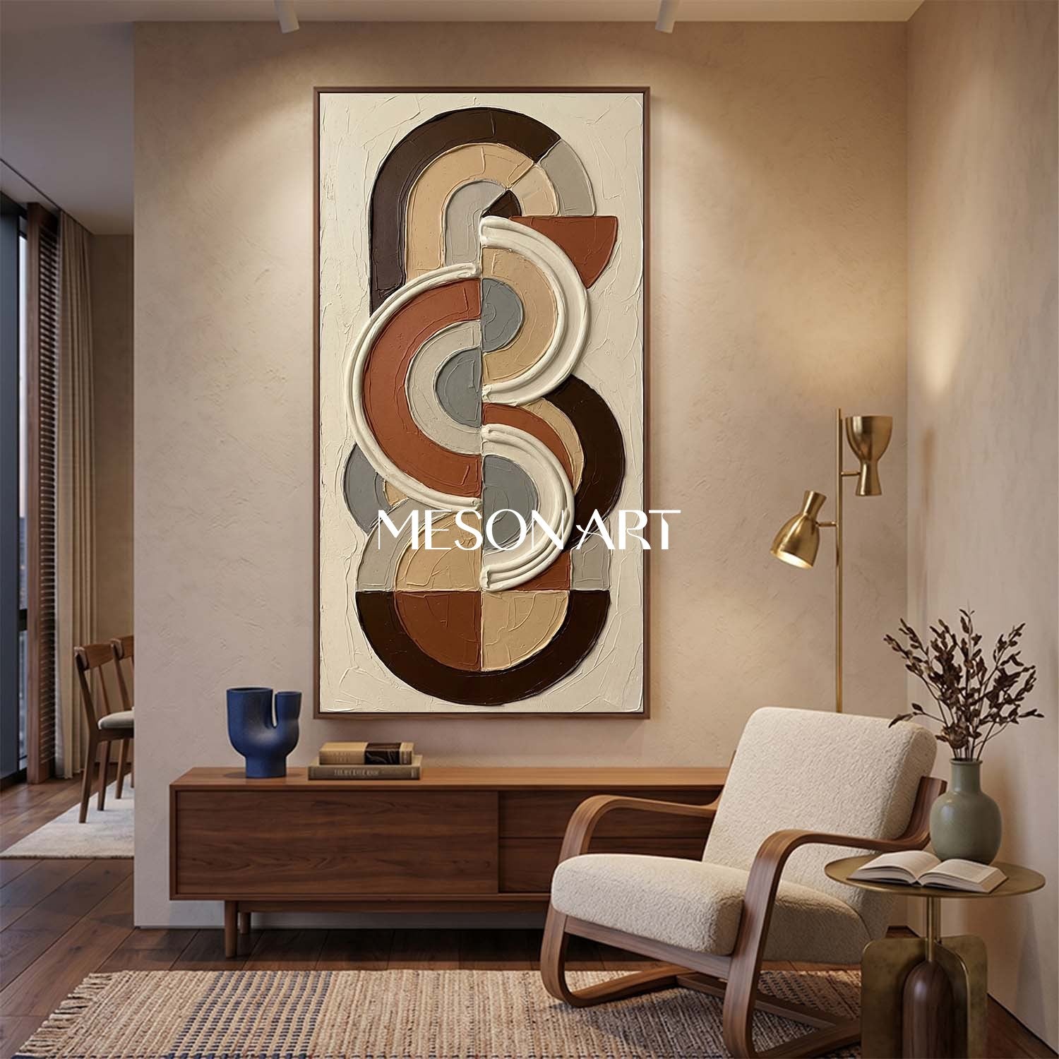 Bohemian Abstract Textured Plaster Wall Art in Terracotta for Living Room
