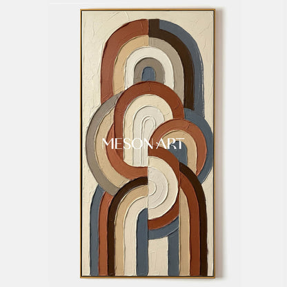 Bohemian Abstract Plaster Wall Art in Blue and Terracotta for Living Room