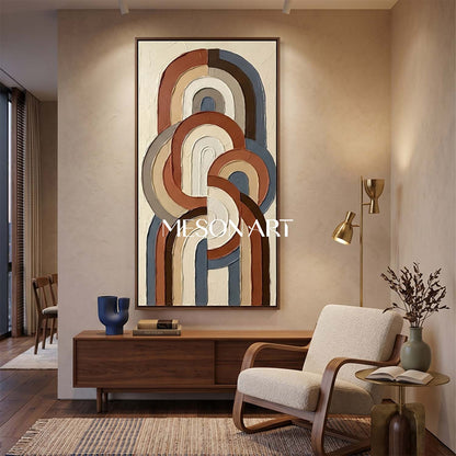 Bohemian Abstract Plaster Wall Art in Blue and Terracotta for Living Room