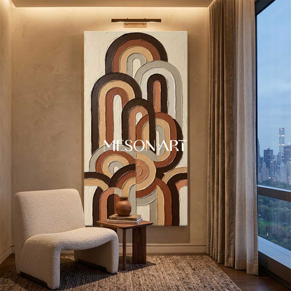 Bohemian Abstract Textured Plaster Arch Wall Art in Earth Tones