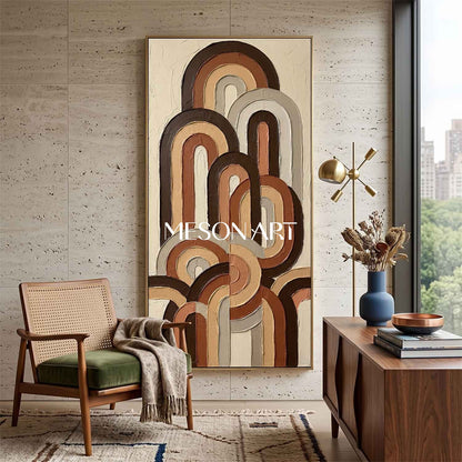 Bohemian Abstract Textured Plaster Arch Wall Art in Earth Tones
