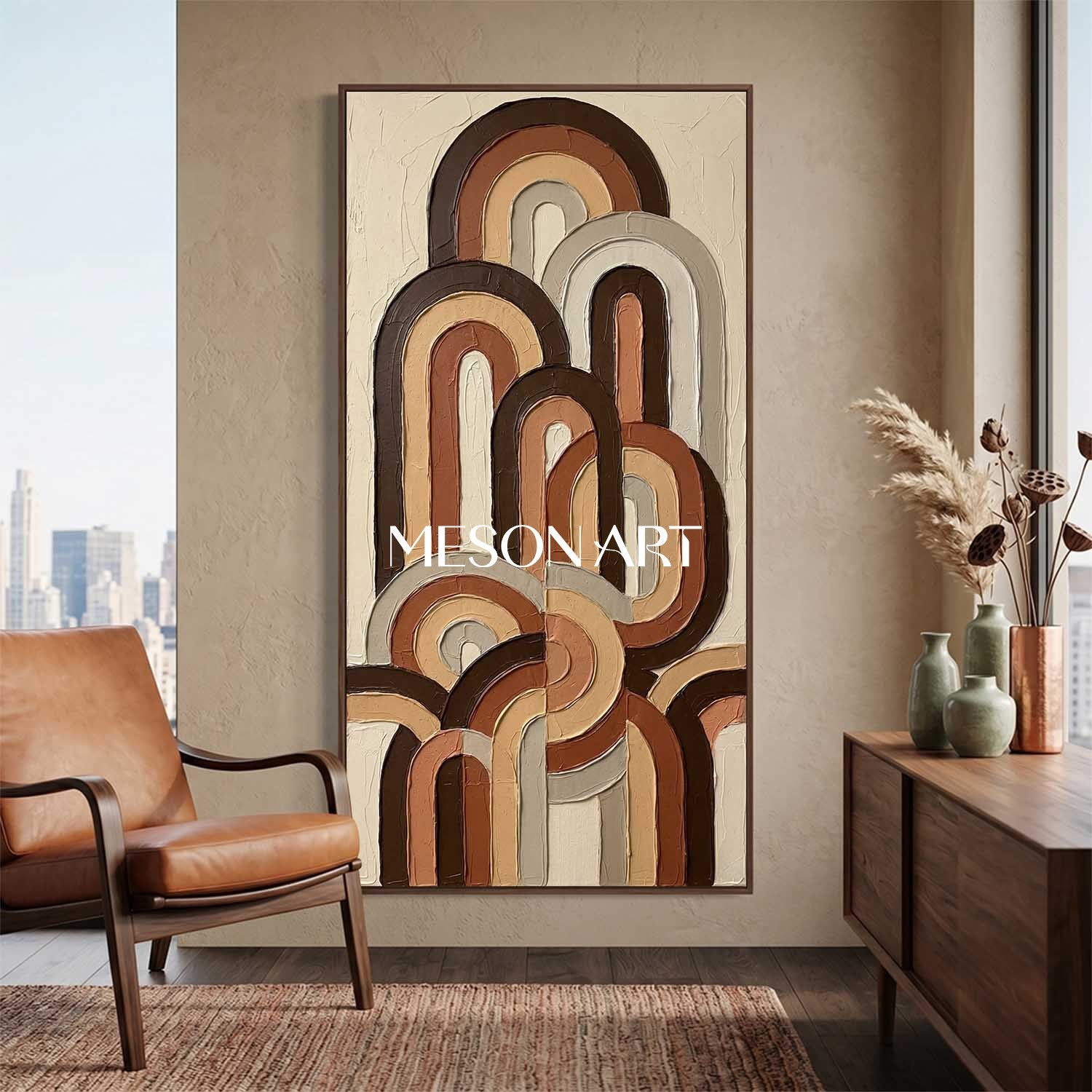 Bohemian Abstract Textured Plaster Arch Wall Art in Earth Tones