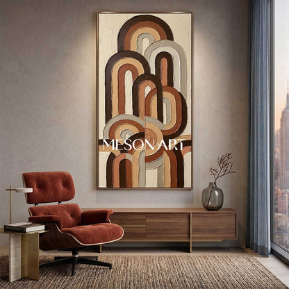 Bohemian Abstract Textured Plaster Arch Wall Art in Earth Tones