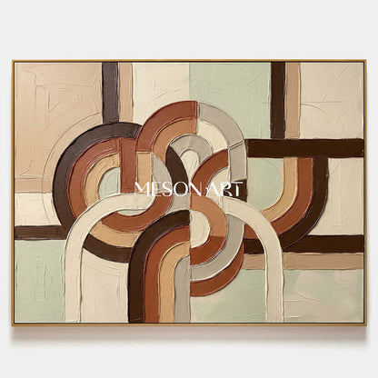Horizontal Bohemian Abstract Plaster Wall Art in Earth Tones Sage Green