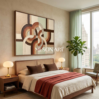 Horizontal Bohemian Abstract Plaster Wall Art in Earth Tones Sage Green