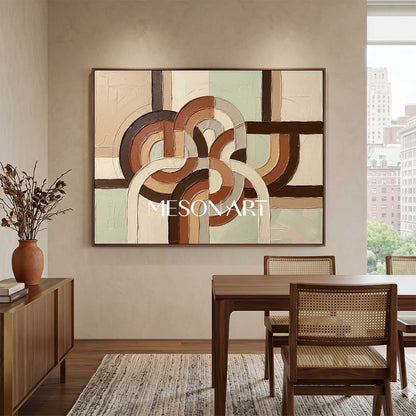 Horizontal Bohemian Abstract Plaster Wall Art in Earth Tones Sage Green