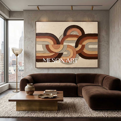 Horizontal Bohemian Abstract Plaster Wall Art in Earth Tones for Living Room