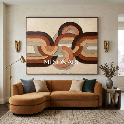Horizontal Bohemian Abstract Plaster Wall Art in Earth Tones for Living Room