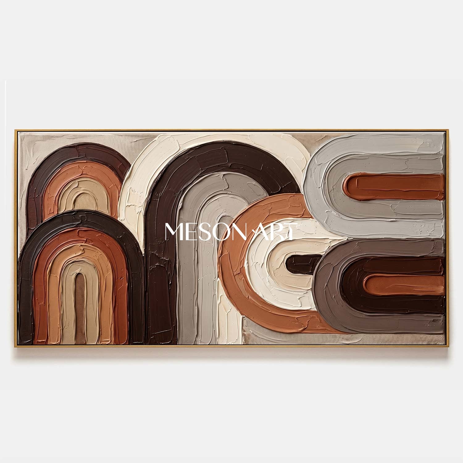 Panoramic Bohemian Abstract Plaster Wall Art in Earth Tones