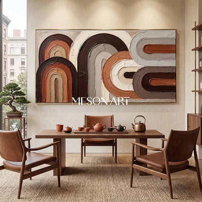 Panoramic Bohemian Abstract Plaster Wall Art in Earth Tones