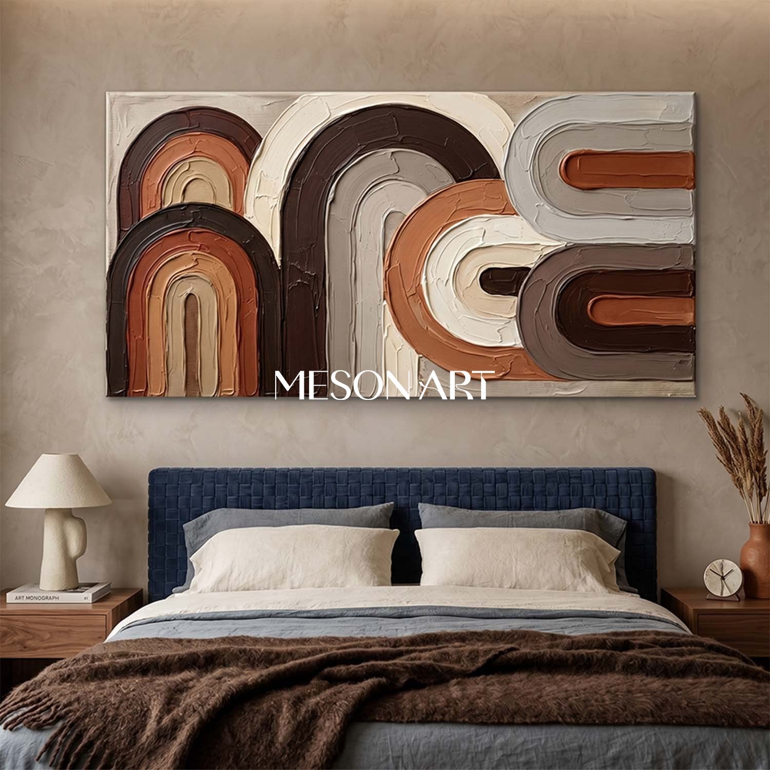 Panoramic Bohemian Abstract Plaster Wall Art in Earth Tones
