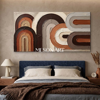 Panoramic Bohemian Abstract Plaster Wall Art in Earth Tones