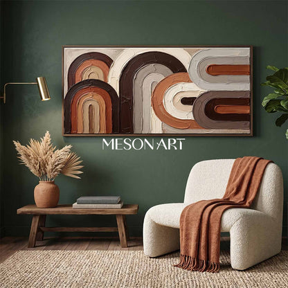 Panoramic Bohemian Abstract Plaster Wall Art in Earth Tones