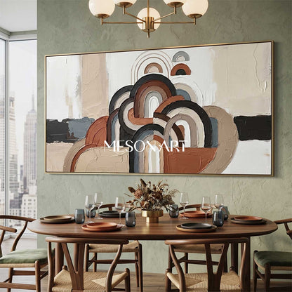 Panoramic Bohemian Abstract Plaster Wall Art in Earth Tones and Blue