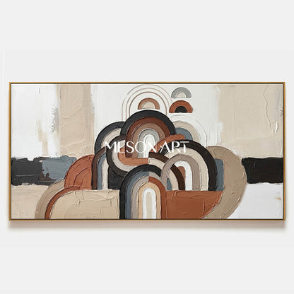Panoramic Bohemian Abstract Plaster Wall Art in Earth Tones and Blue