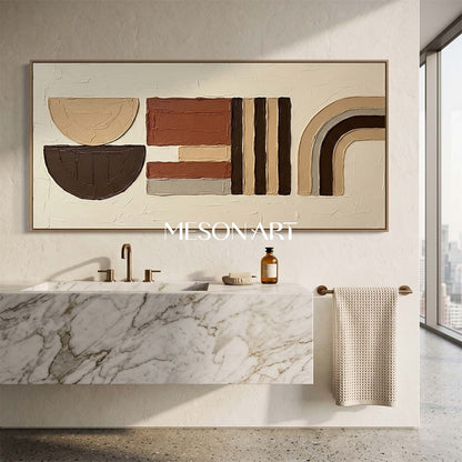 Panoramic Bohemian Abstract Plaster Wall Art in Earth Tones