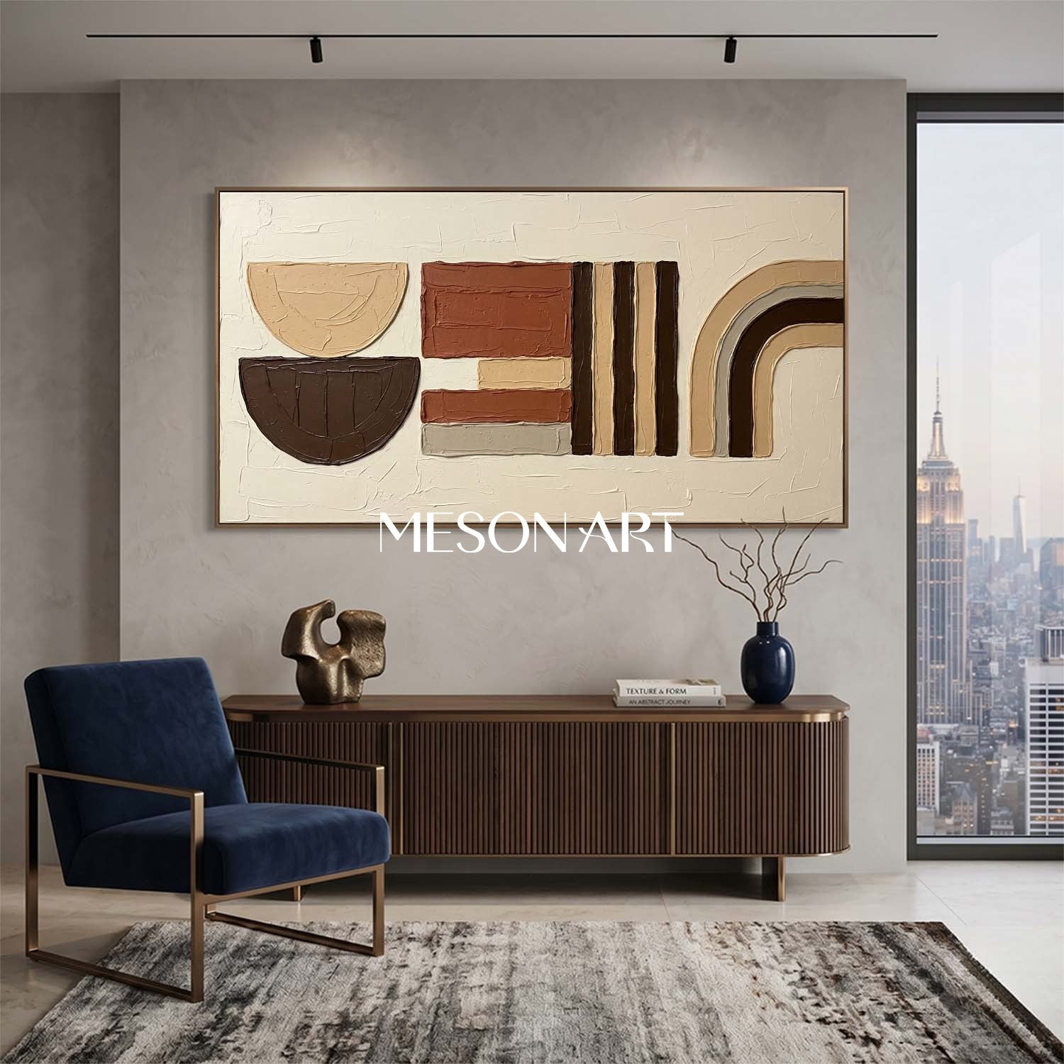 Panoramic Bohemian Abstract Plaster Wall Art in Earth Tones