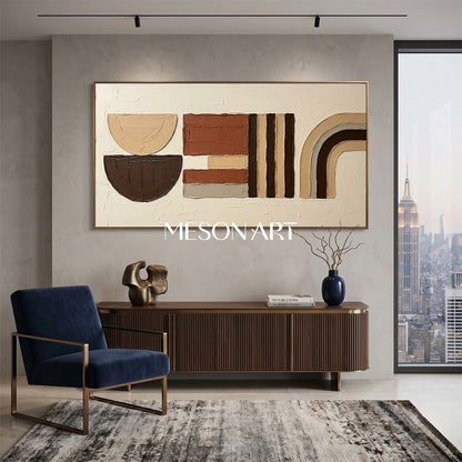 Panoramic Bohemian Abstract Plaster Wall Art in Earth Tones
