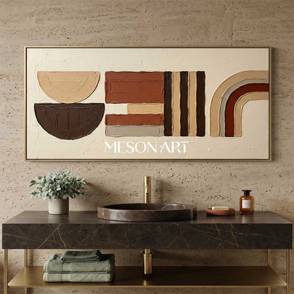 Panoramic Bohemian Abstract Plaster Wall Art in Earth Tones