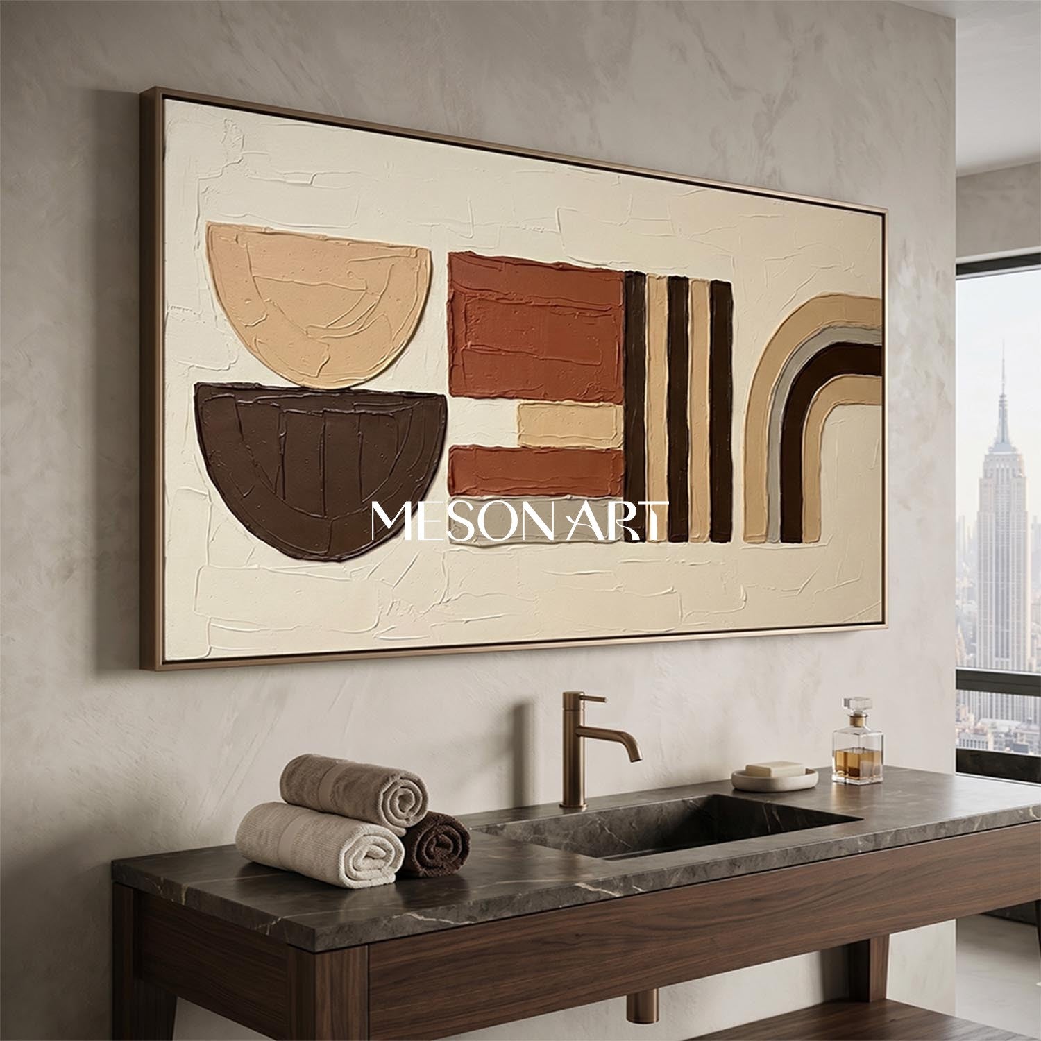 Panoramic Bohemian Abstract Plaster Wall Art in Earth Tones
