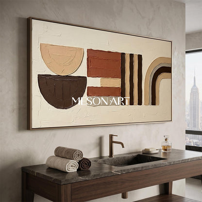 Panoramic Bohemian Abstract Plaster Wall Art in Earth Tones