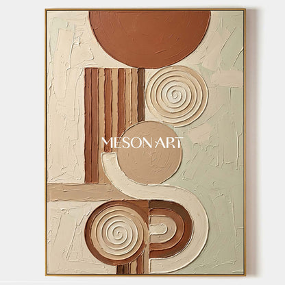 Bohemian Abstract Textured Plaster Geometric Wall Art in Earth Tones