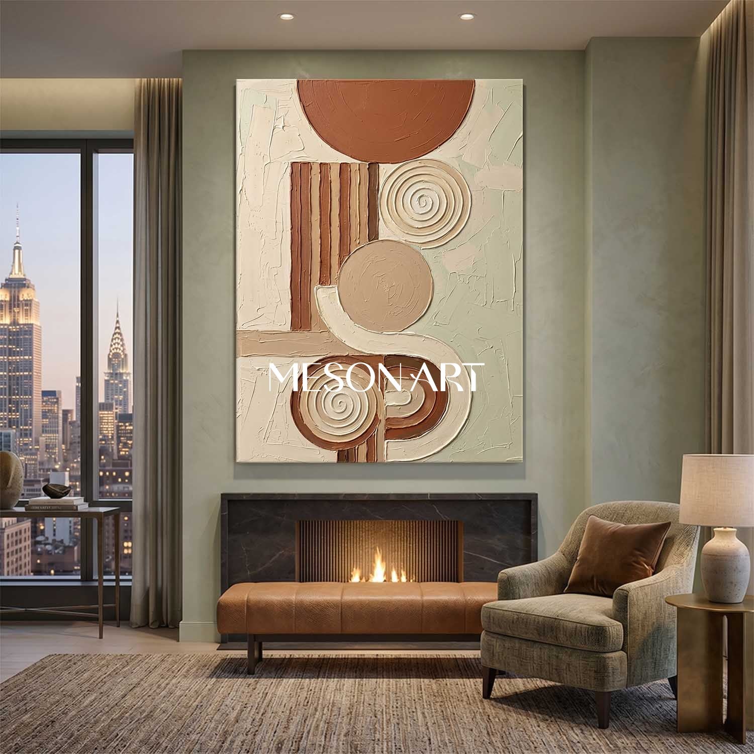 Bohemian Abstract Textured Plaster Geometric Wall Art in Earth Tones