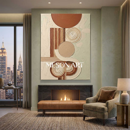Bohemian Abstract Textured Plaster Geometric Wall Art in Earth Tones