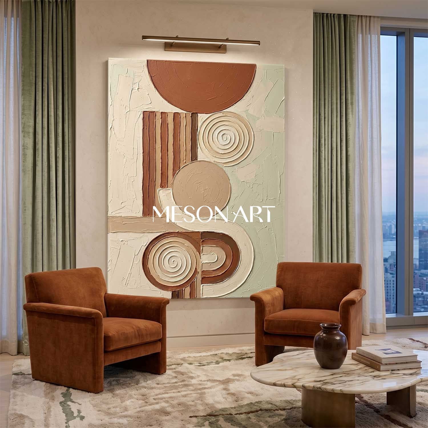 Bohemian Abstract Textured Plaster Geometric Wall Art in Earth Tones