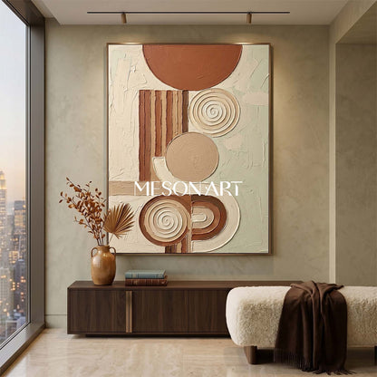 Bohemian Abstract Textured Plaster Geometric Wall Art in Earth Tones