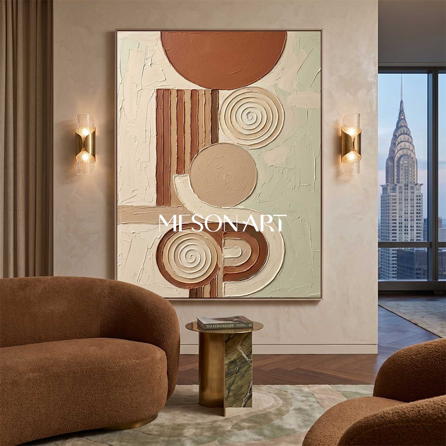 Bohemian Abstract Textured Plaster Geometric Wall Art in Earth Tones