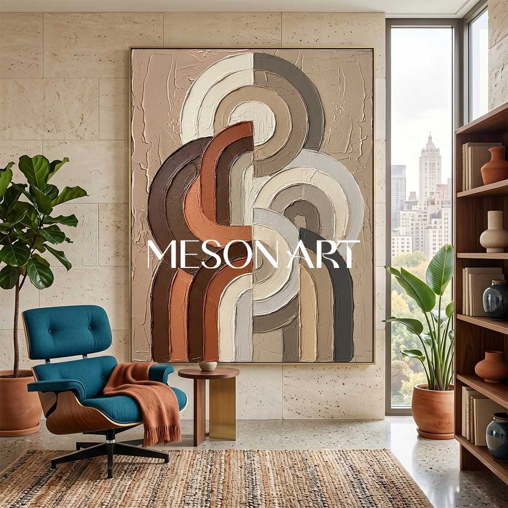 Minimalist Boho Sculptural Canvas Painting Vertical Geometric Art