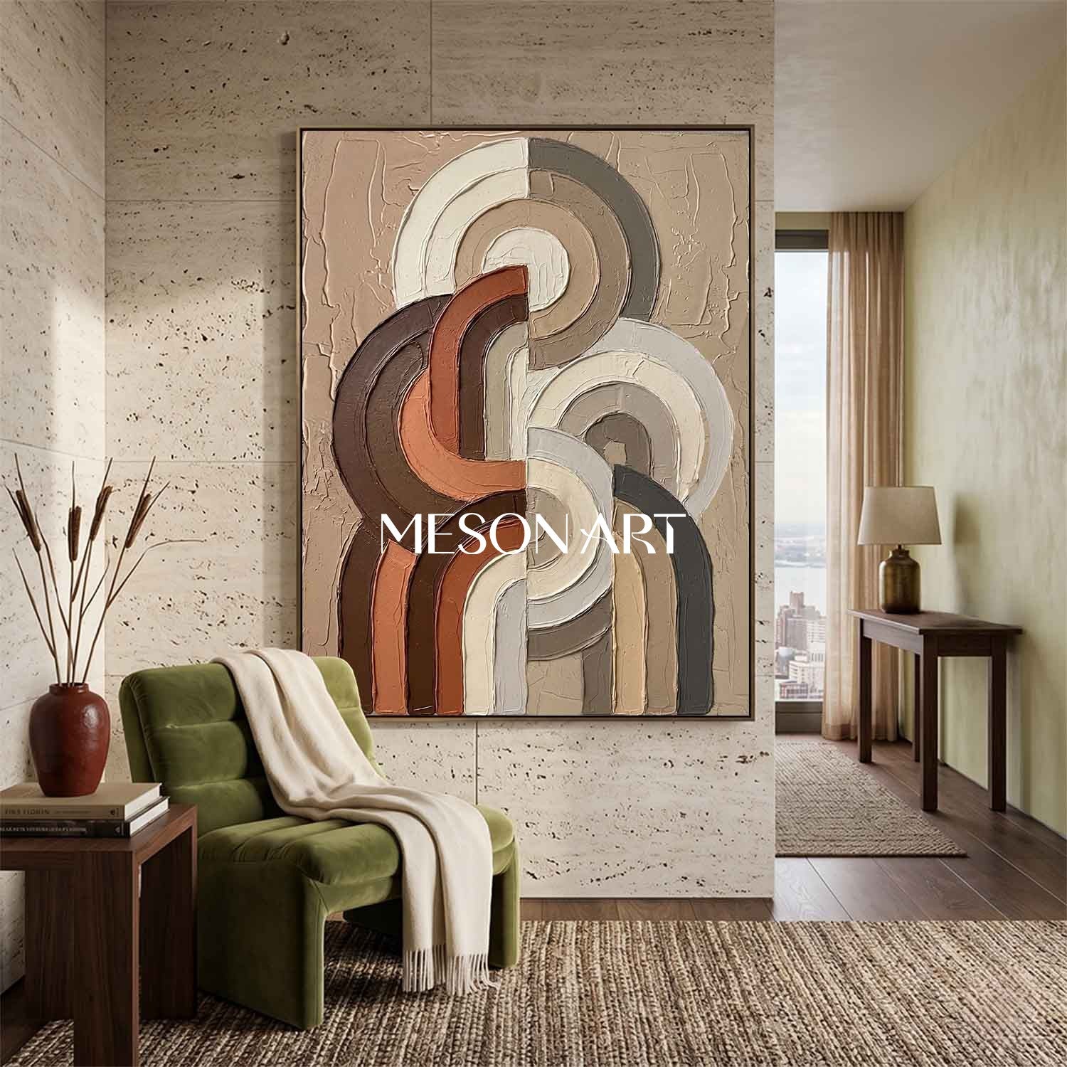 Minimalist Boho Sculptural Canvas Painting Vertical Geometric Art