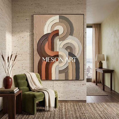 Minimalist Boho Sculptural Canvas Painting Vertical Geometric Art