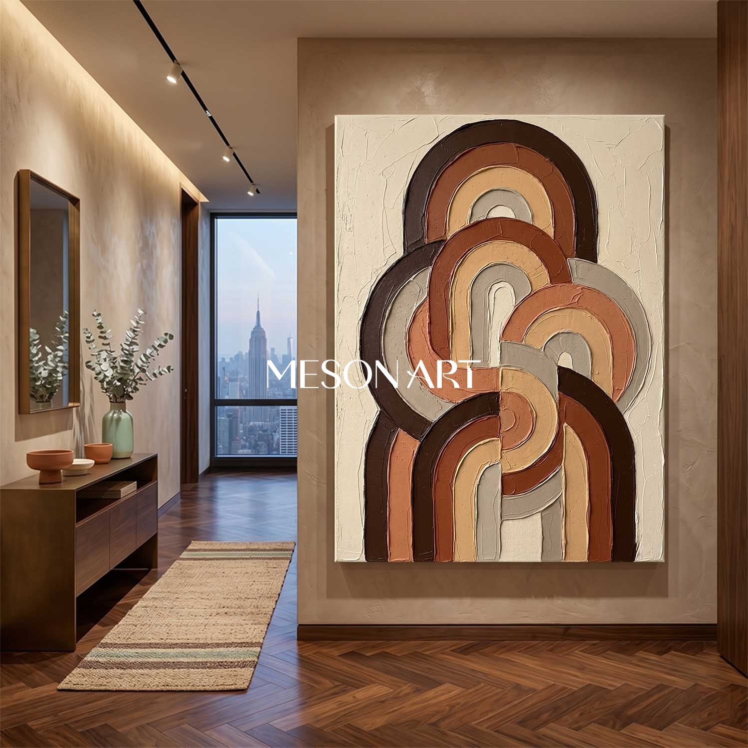 Boho Minimalist Sculptural Canvas Painting Vertical Geometric Art