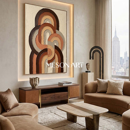 Boho Minimalist Sculptural Canvas Painting Vertical Geometric Art