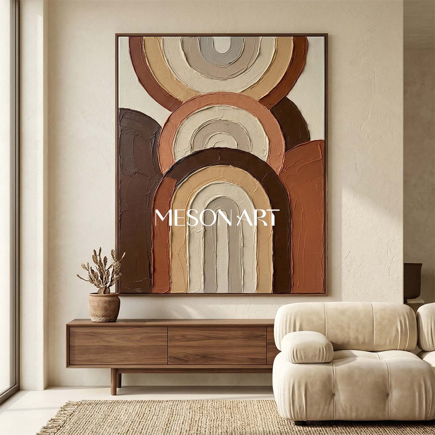 Boho Minimalist Sculptural Canvas Painting Vertical Geometric Art