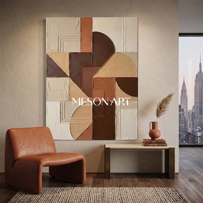 Boho Minimalist Sculptural Canvas Painting Vertical Geometric Art