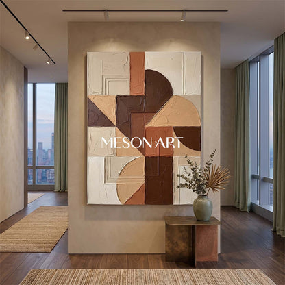 Boho Minimalist Sculptural Canvas Painting Vertical Geometric Art