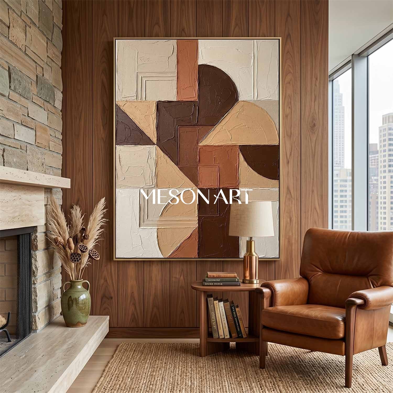 Boho Minimalist Sculptural Canvas Painting Vertical Geometric Art