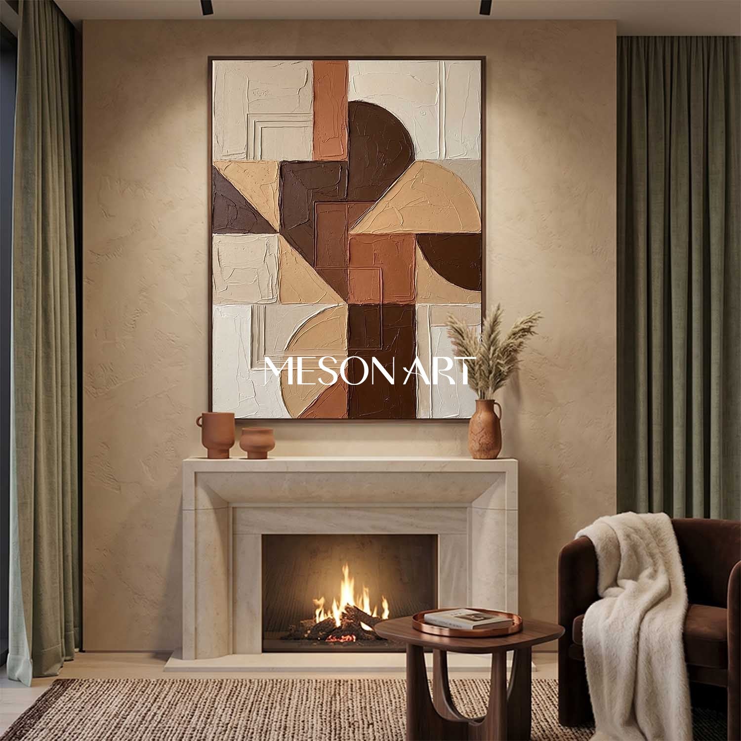 Boho Minimalist Sculptural Canvas Painting Vertical Geometric Art