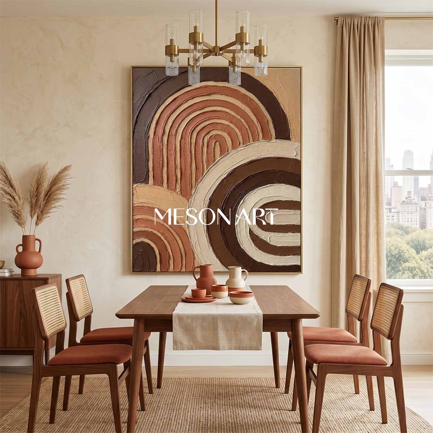 Boho Minimalist Sculptural Canvas Painting Vertical Geometric Art