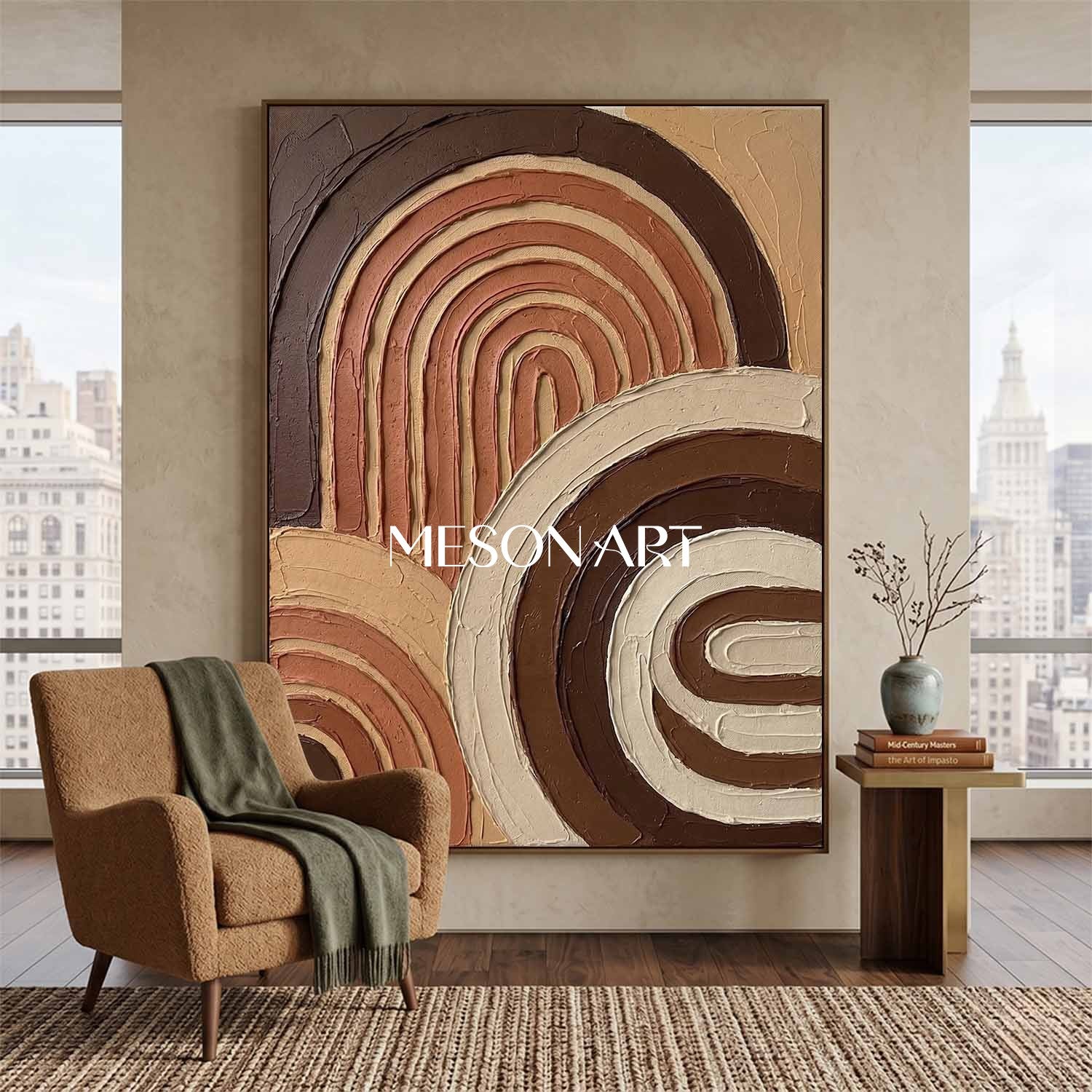 Boho Minimalist Sculptural Canvas Painting Vertical Geometric Art