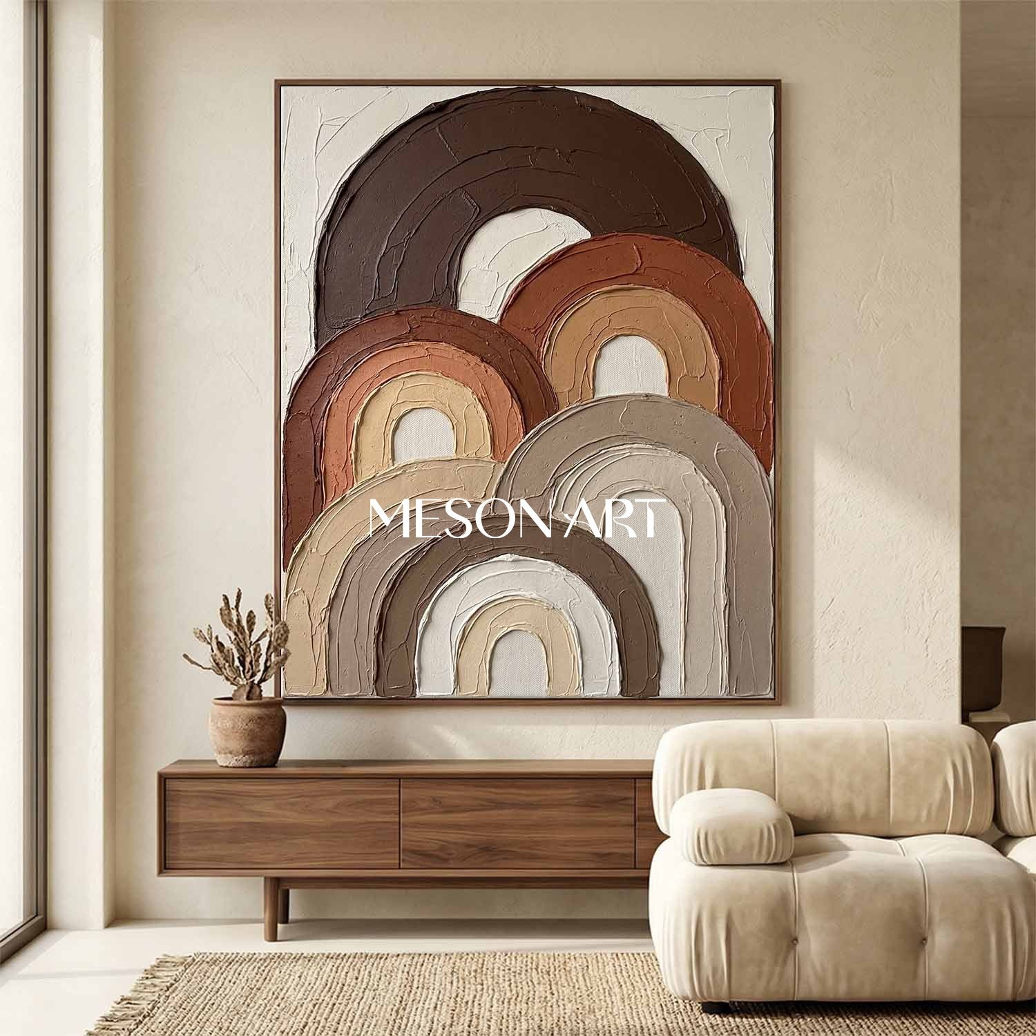Boho Minimalist Sculptural Canvas Painting Vertical Geometric Art